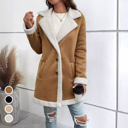 ❄️Winter-Specials❄️Women’s Mid-length Button-down Lapel Collar Coat with Sherpa Lining