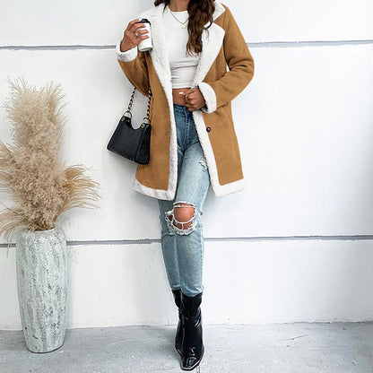❄️Winter-Specials❄️Women’s Mid-length Button-down Lapel Collar Coat with Sherpa Lining