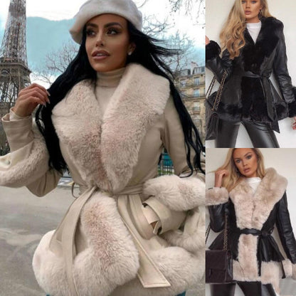 ❄️Winter-Specials❄️Women's Faux-Leather Coat with Faux-Fur Collar