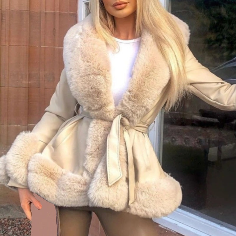 ❄️Winter-Specials❄️Women's Faux-Leather Coat with Faux-Fur Collar