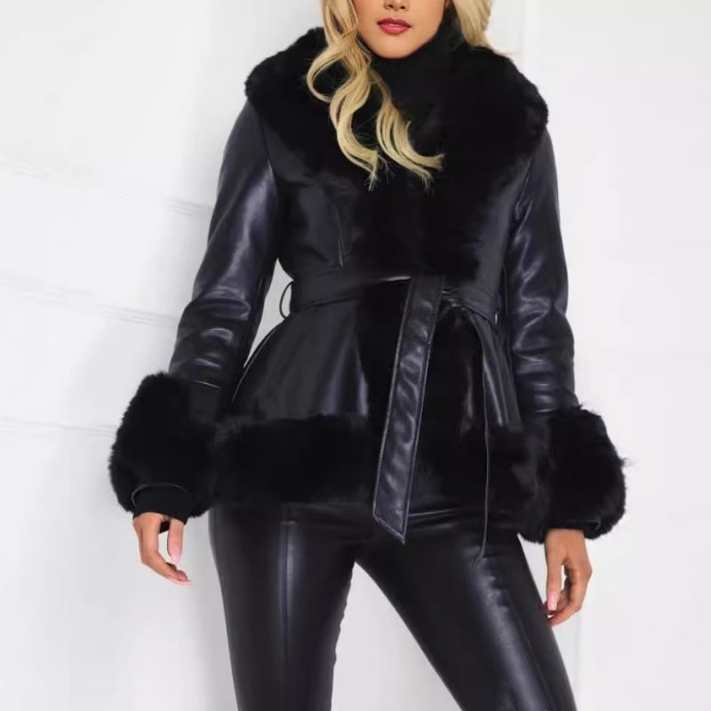 ❄️Winter-Specials❄️Women's Faux-Leather Coat with Faux-Fur Collar