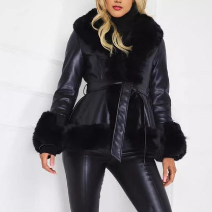 ❄️Winter-Specials❄️Women's Faux-Leather Coat with Faux-Fur Collar