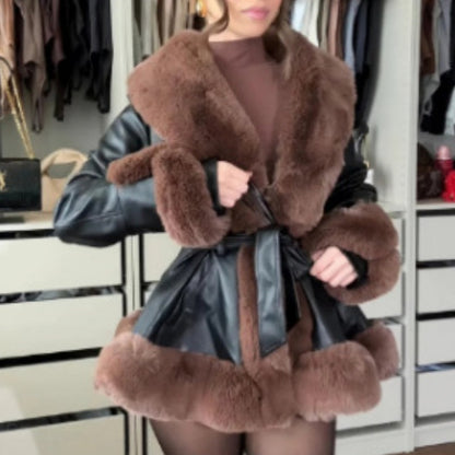 ❄️Winter-Specials❄️Women's Faux-Leather Coat with Faux-Fur Collar