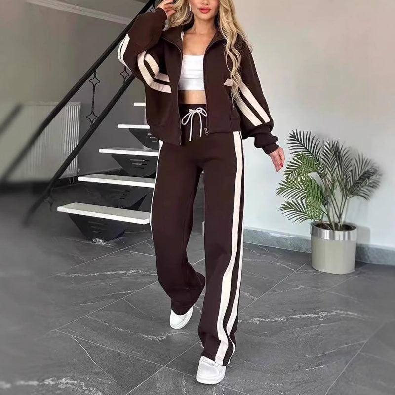 🌸Spring Specials🌸 Women's Striped Zipper Jacket & Casual Pants (2-Piece Set)