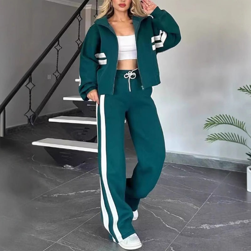 🌸Spring Specials🌸 Women's Striped Zipper Jacket & Casual Pants (2-Piece Set)