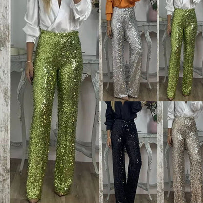 🎅Pre-Christmas Special🎄Women's High-Waist Sequin Slim Stretch Pants with Flared Legs