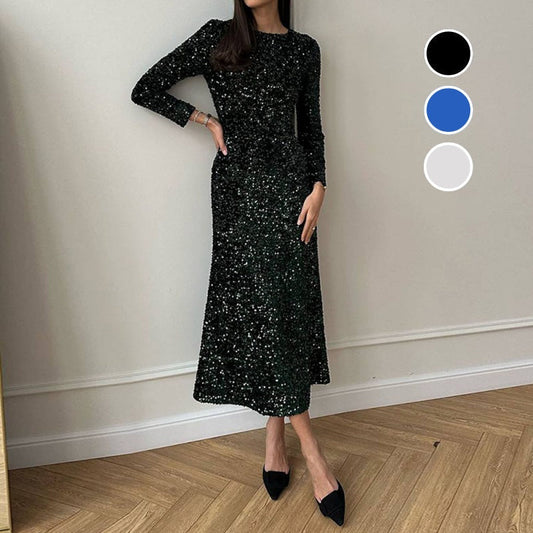 🎅Pre-Christmas Special🎄Women's Sparkly Round-Neck Bodycon Long Dress