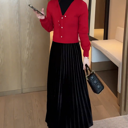 🎅Xmas Specials🎄Women's Elegant Faux Two-Piece Dress