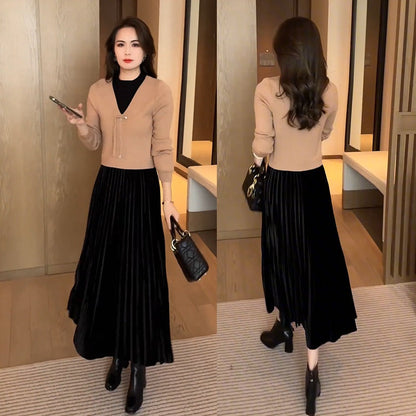 🎅Xmas Specials🎄Women's Elegant Faux Two-Piece Dress