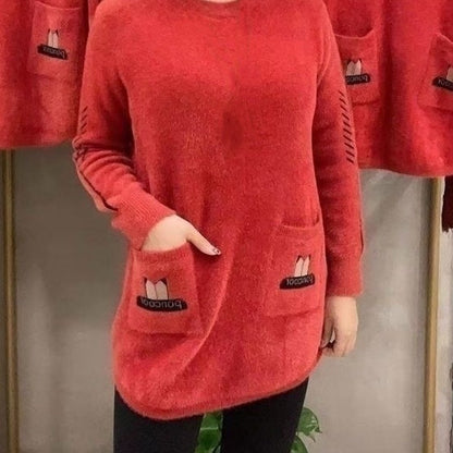 🎅Xmas Specials🎄Women's Loose Warm Round-Neck Sweater with Pockets