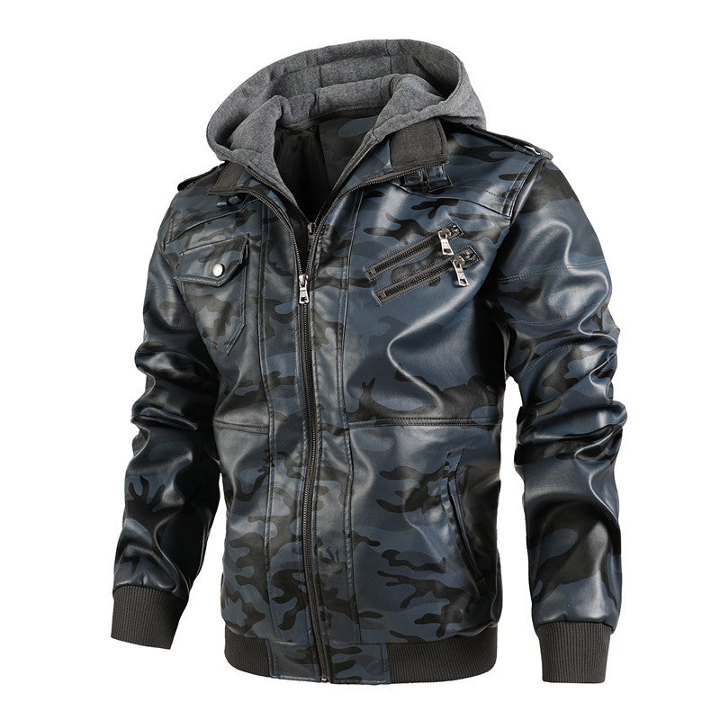 ❄️Winter Specials❄️ Men's Zipper PU Leather Hooded Jacket