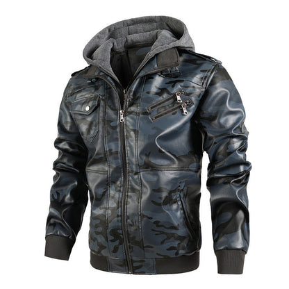 ❄️Winter Specials❄️ Men's Zipper PU Leather Hooded Jacket