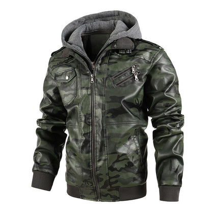❄️Winter Specials❄️ Men's Zipper PU Leather Hooded Jacket