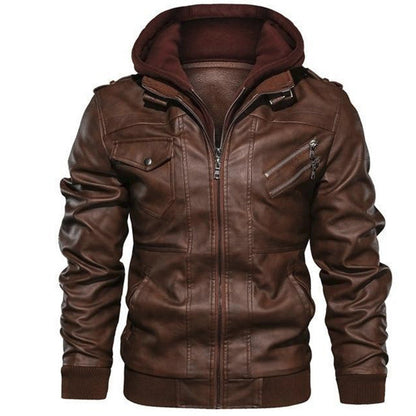 ❄️Winter Specials❄️ Men's Zipper PU Leather Hooded Jacket