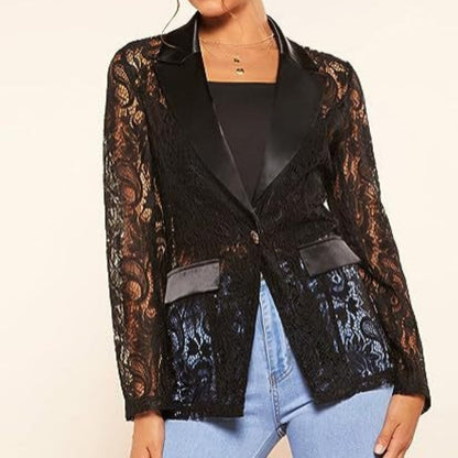 🌸Spring Specials🌸 Women's Elegant Lace Lapel One-Button Blazer