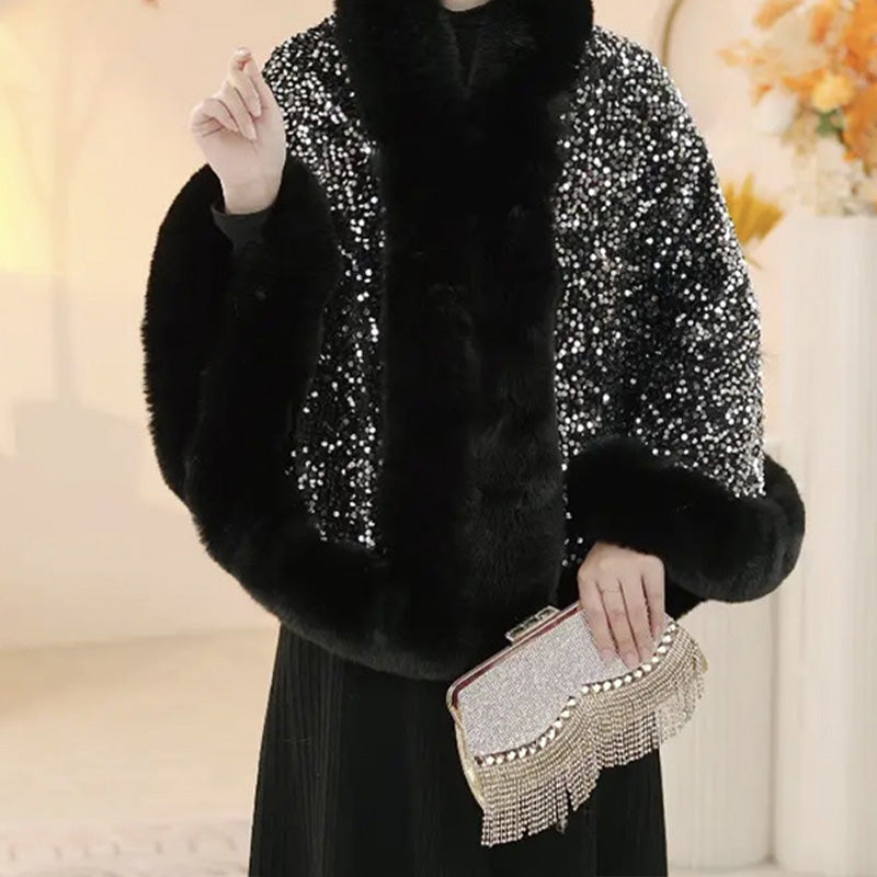 ❄️Winter Specials❄️ Women's Elegant Faux Fur Sequined Shawl Wrap