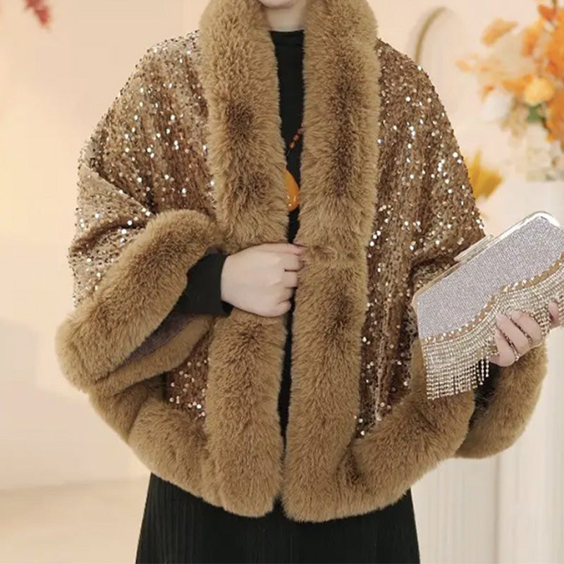 ❄️Winter Specials❄️ Women's Elegant Faux Fur Sequined Shawl Wrap