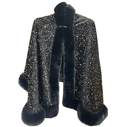 ❄️Winter Specials❄️ Women's Elegant Faux Fur Sequined Shawl Wrap