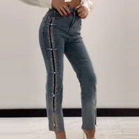🔥2025 HOT SALE👖Women's Jeans With Shiny Rhinestones And Chic Slit✨