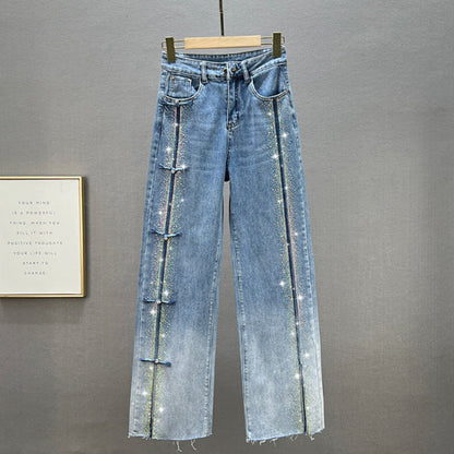 🔥2025 HOT SALE👖Women's Jeans With Shiny Rhinestones And Chic Slit✨