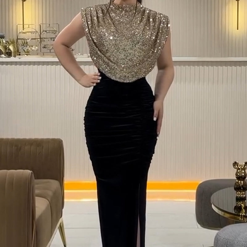 🔥2025 HOT SALE🔥 Stylish Sleeveless Patchwork Dress with Slit Design
