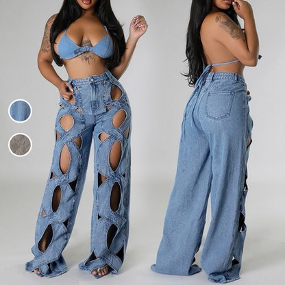 🔥2025 HOT SALE💖 Women's Hollow Out High-Waisted Denim Pants👖