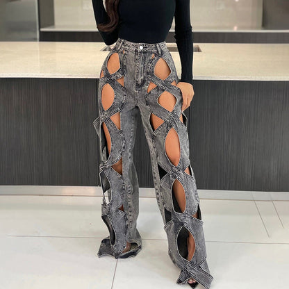🔥2025 HOT SALE💖 Women's Hollow Out High-Waisted Denim Pants👖