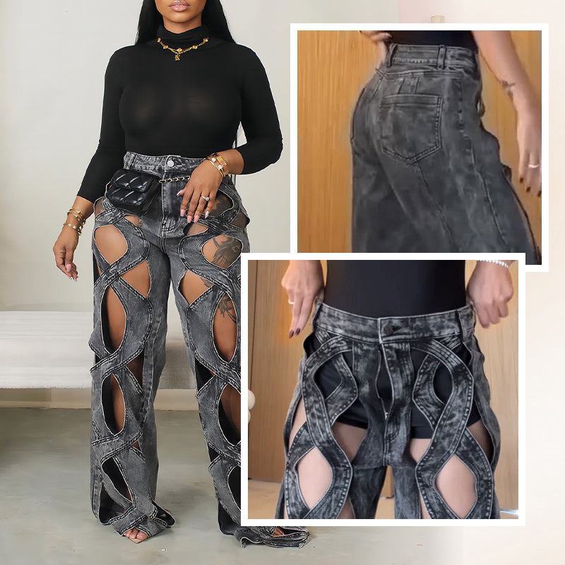 🔥2025 HOT SALE💖 Women's Hollow Out High-Waisted Denim Pants👖