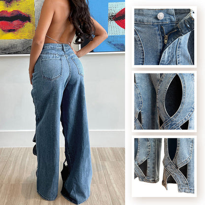 🔥2025 HOT SALE💖 Women's Hollow Out High-Waisted Denim Pants👖