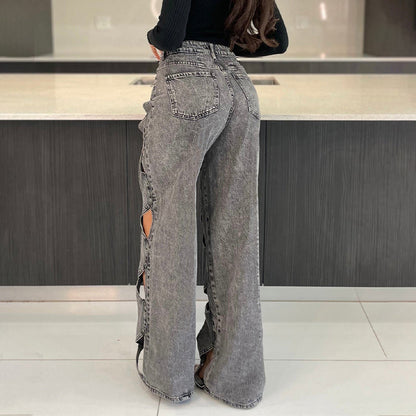 🔥2025 HOT SALE💖 Women's Hollow Out High-Waisted Denim Pants👖