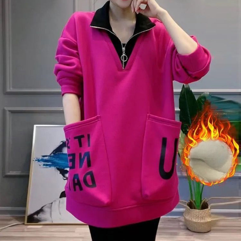 🔥2025 HOT SALE🔥 Women's Warm Half Zipper Neck Top with Large Pockets