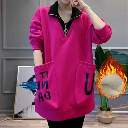 🔥2025 HOT SALE🔥 Women's Warm Half Zipper Neck Top with Large Pockets