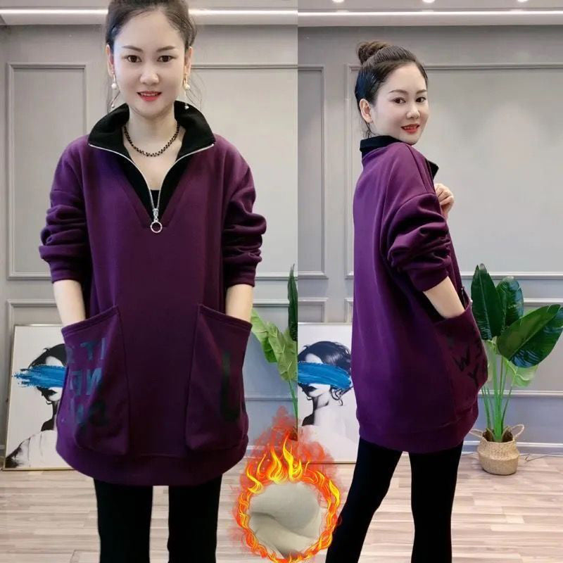 🔥2025 HOT SALE🔥 Women's Warm Half Zipper Neck Top with Large Pockets