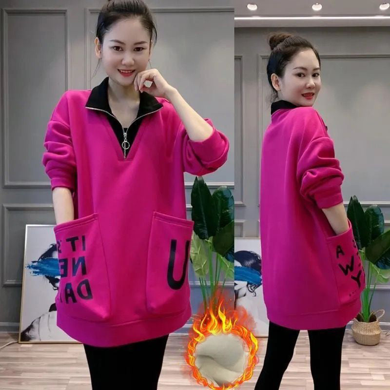 🔥2025 HOT SALE🔥 Women's Warm Half Zipper Neck Top with Large Pockets