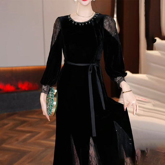 🔥2025 HOT SALE🔥 Women's Elegant Lace Patchwork Velvet Dress