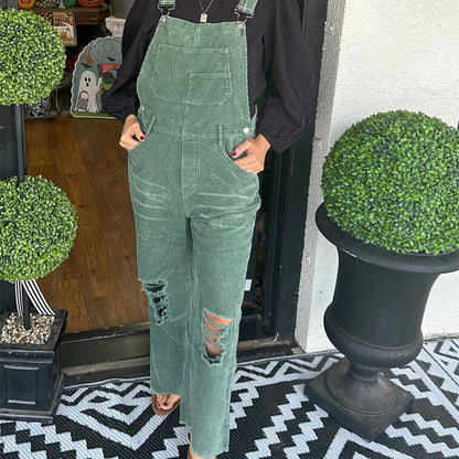 🔥2025 HOT SALE🔥 Women's Fashion Corduroy Holey Overalls