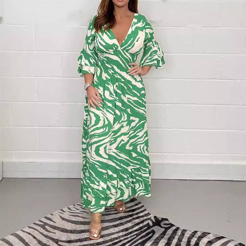 🌸Spring Specials💐 V-Neck Zebra Stripe Waistline 3/4 Sleeve Dress