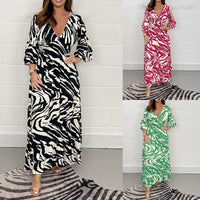 🌸Spring Specials💐 V-Neck Zebra Stripe Waistline 3/4 Sleeve Dress