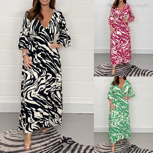 🌸Spring Specials💐 V-Neck Zebra Stripe Waistline 3/4 Sleeve Dress
