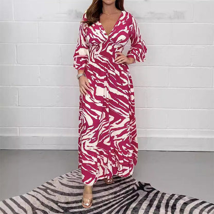🌸Spring Specials💐 V-Neck Zebra Stripe Waistline 3/4 Sleeve Dress