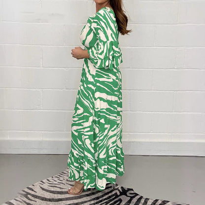 🌸Spring Specials💐 V-Neck Zebra Stripe Waistline 3/4 Sleeve Dress