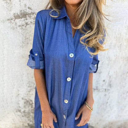🔥2025 HOT SALE👗 Women's Casual Denim Lapel Dress