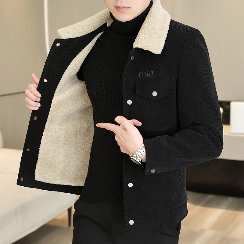 🔥2025 HOT SALE🔥 Men's Fashion Lapel Solid Color Button Thickened Jacket