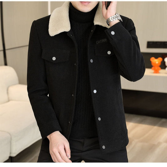 🔥2025 HOT SALE🔥 Men's Fashion Lapel Solid Color Button Thickened Jacket