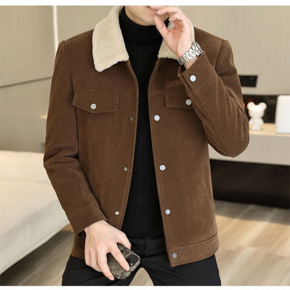 🔥2025 HOT SALE🔥 Men's Fashion Lapel Solid Color Button Thickened Jacket