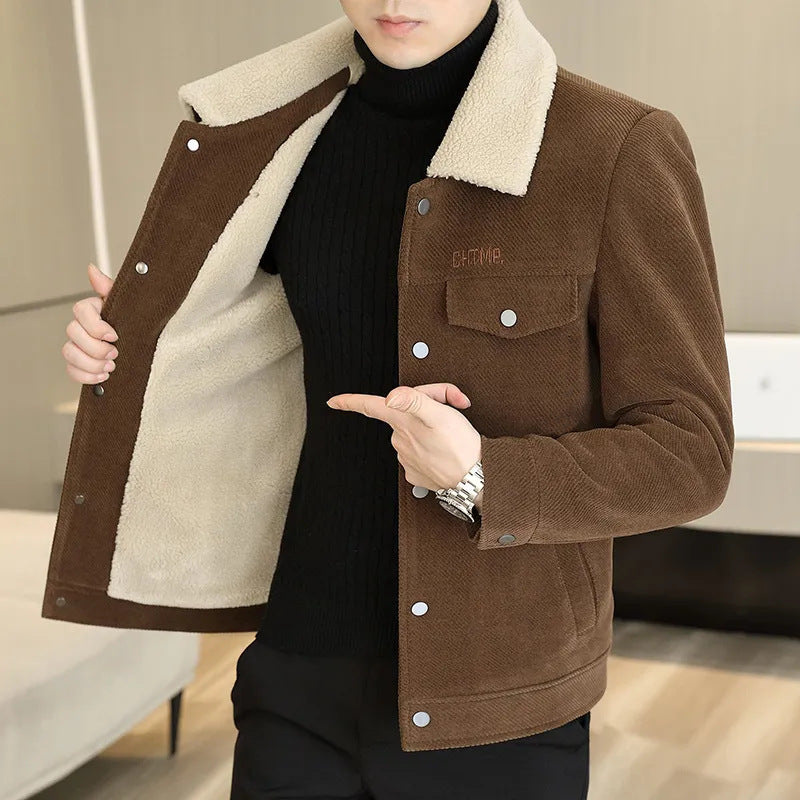 🔥2025 HOT SALE🔥 Men's Fashion Lapel Solid Color Button Thickened Jacket
