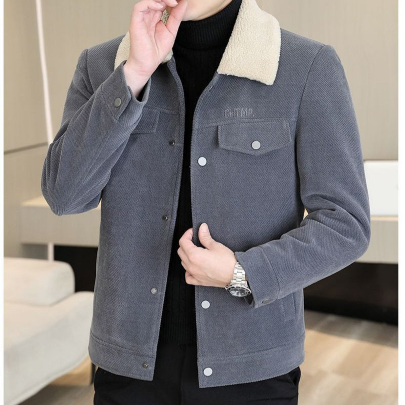 🔥2025 HOT SALE🔥 Men's Fashion Lapel Solid Color Button Thickened Jacket