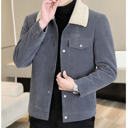 🔥2025 HOT SALE🔥 Men's Fashion Lapel Solid Color Button Thickened Jacket
