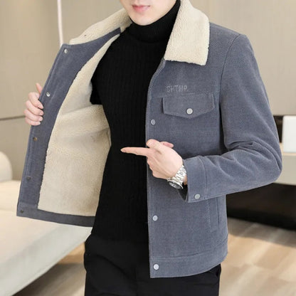🔥2025 HOT SALE🔥 Men's Fashion Lapel Solid Color Button Thickened Jacket