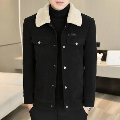 🔥2025 HOT SALE🔥 Men's Fashion Lapel Solid Color Button Thickened Jacket